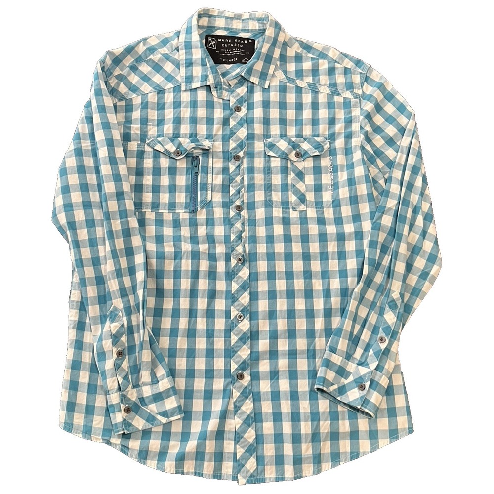 Marc Ecko Shirt Men's XL Cut & Sew‎ Deadly Threads Plaid Button Down Long Sleeve